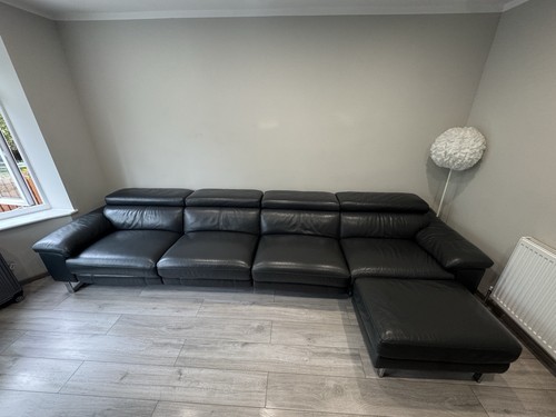 Black genuine leather recliner - black,