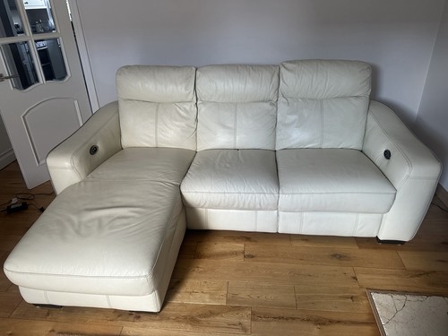 Cream reclining leather - sofa, 3