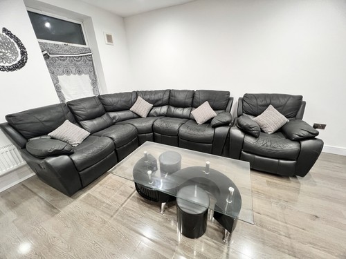 Seater black leather corner - black,